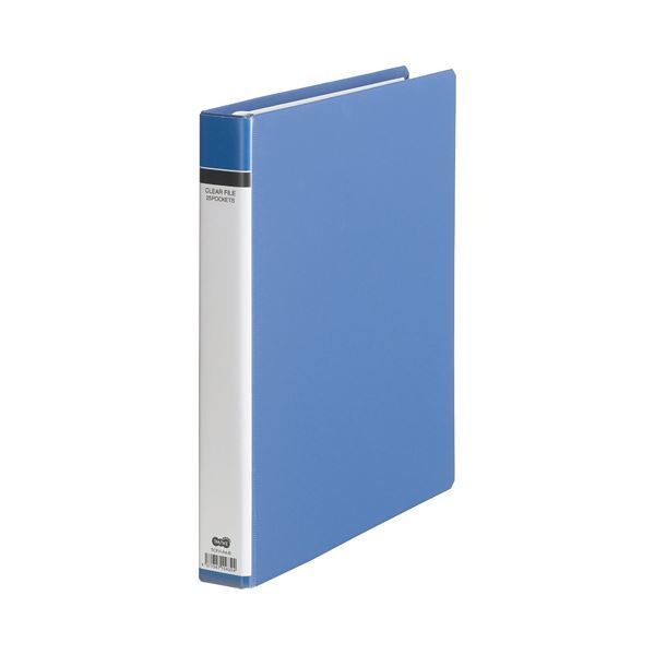 （まとめ） TANOSEE クリヤーファイル（貼り表紙） A4タテ 30穴 25ポケット付属 背幅42mm 青 1冊 5セット