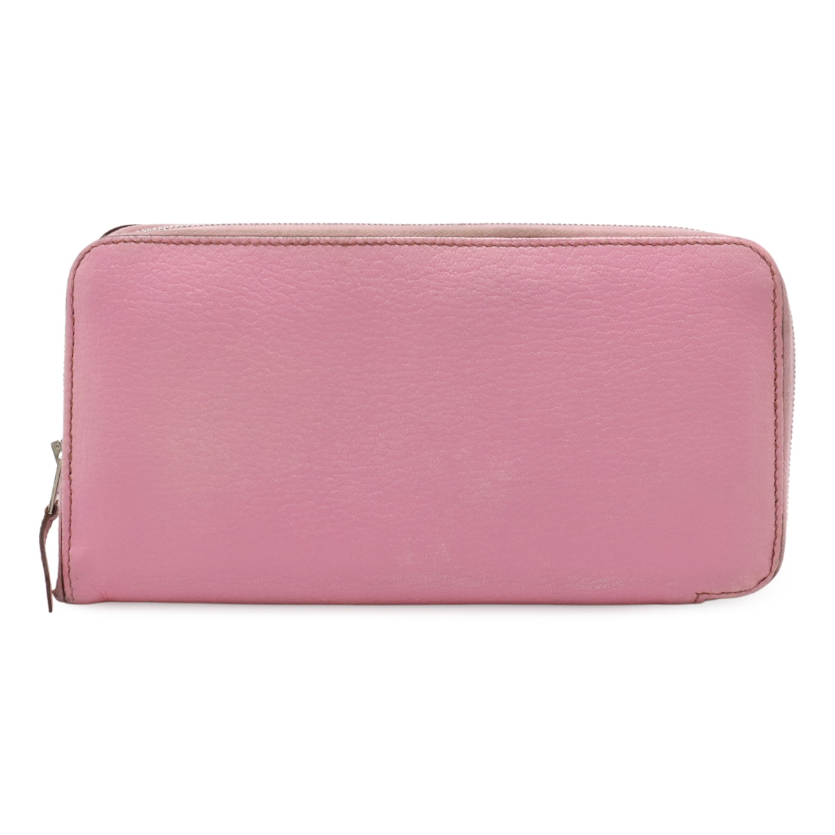 アザップロング オールレザー ラウンドファスナー 長財布 シェーブル レザー ピンク シルバー金具 M刻