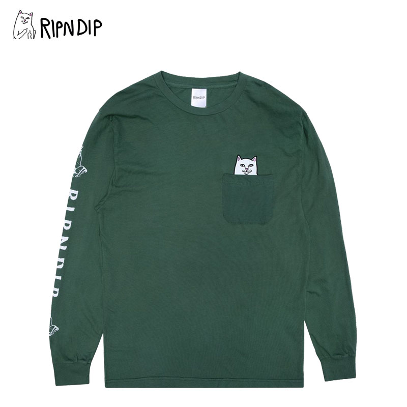 リップンディップ Lord Nermal Pocket L S Tee Olive メンズ 長袖 Tシャツ ロンT