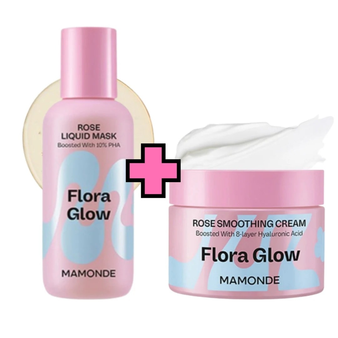 [sns話題 企画セット] フローラグロー ローズ+PHAリキッドマスク80ml +フローラグロー ローズ スムージングクリーム 50ml/ヒアルロン酸/ローズペプチド/肌のキメケア/水分ケア