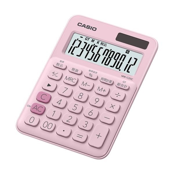 （まとめ）カシオ カラフル電卓 ミニジャストタイプ12桁 ペールピンク MW-C20C-PK-N 1台5セット