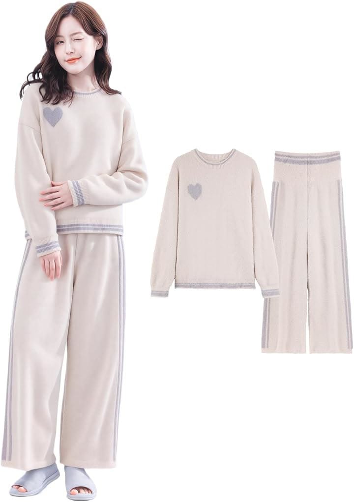 腹巻付き ルームウェア 部屋着 パジャマ レディース モコモコ 暖かい 長袖 春 秋 冬(オフホワイト, M)