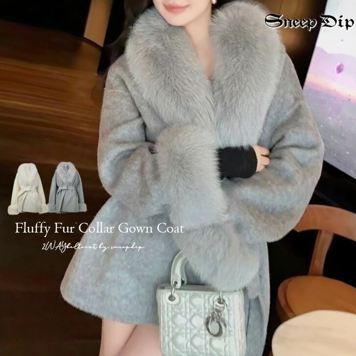 2WAYファーコート コート ジャケット アウター ひざ上 キルティング 秋冬 無地 秋冬 SneepDip コート ふわもこ フェイクファー エコファー かわいい きれいめ ハーフコート 袖ファー