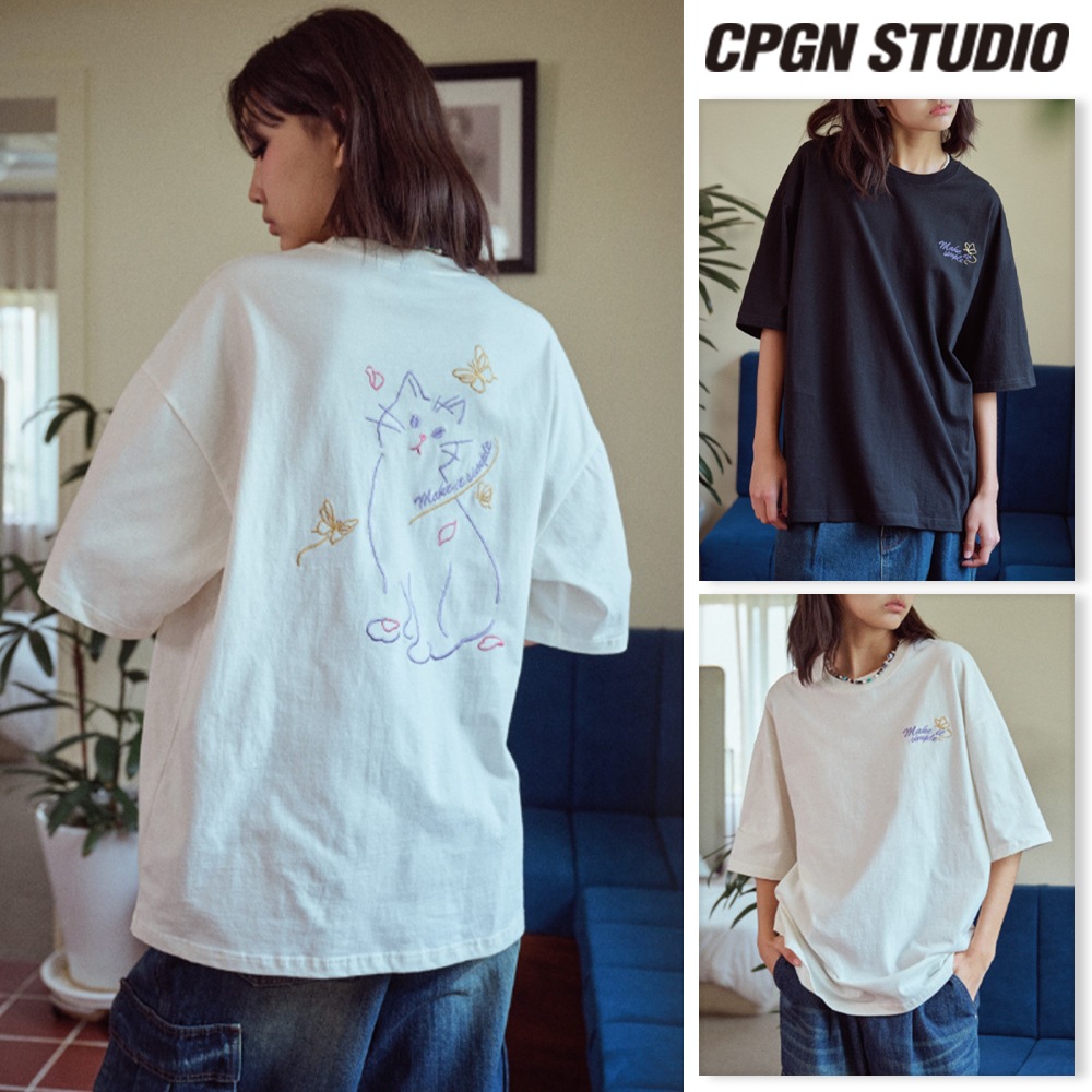 【CPGN STUDIO】 Kitten Fly Embroidered Short Sleeve Tee