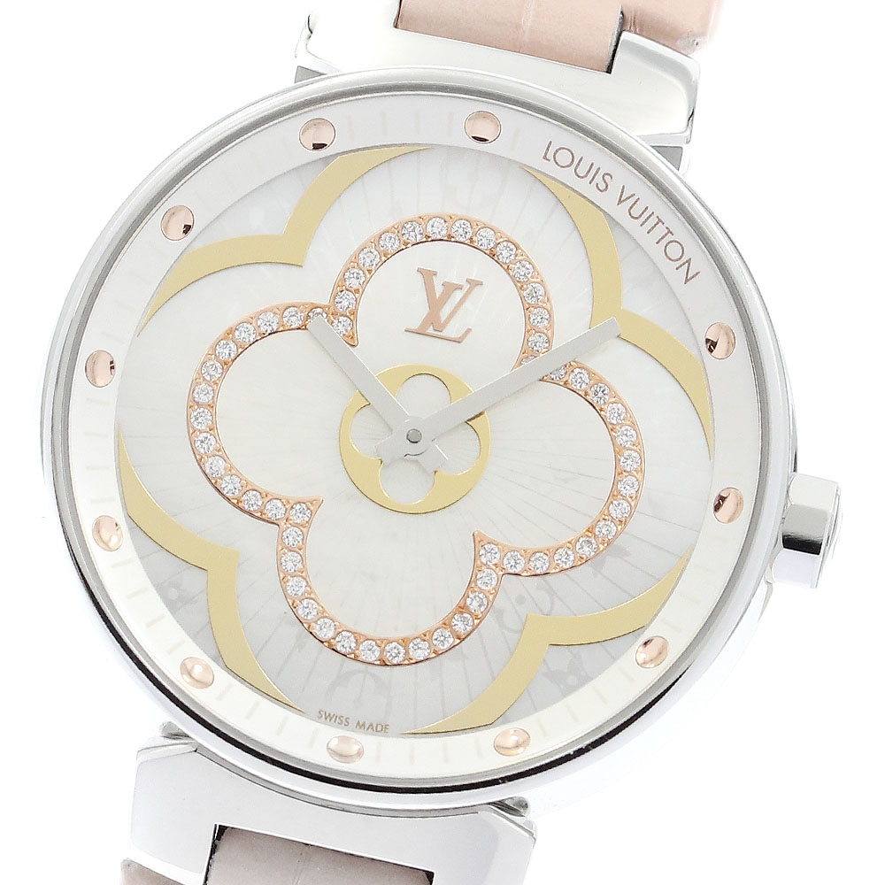 ルイ・ヴィトン LOUIS VUITTON QA019 タンブール ムーン ディヴァイン ダイヤ クォーツ レディース 良品 内箱付き_900214【中古】
