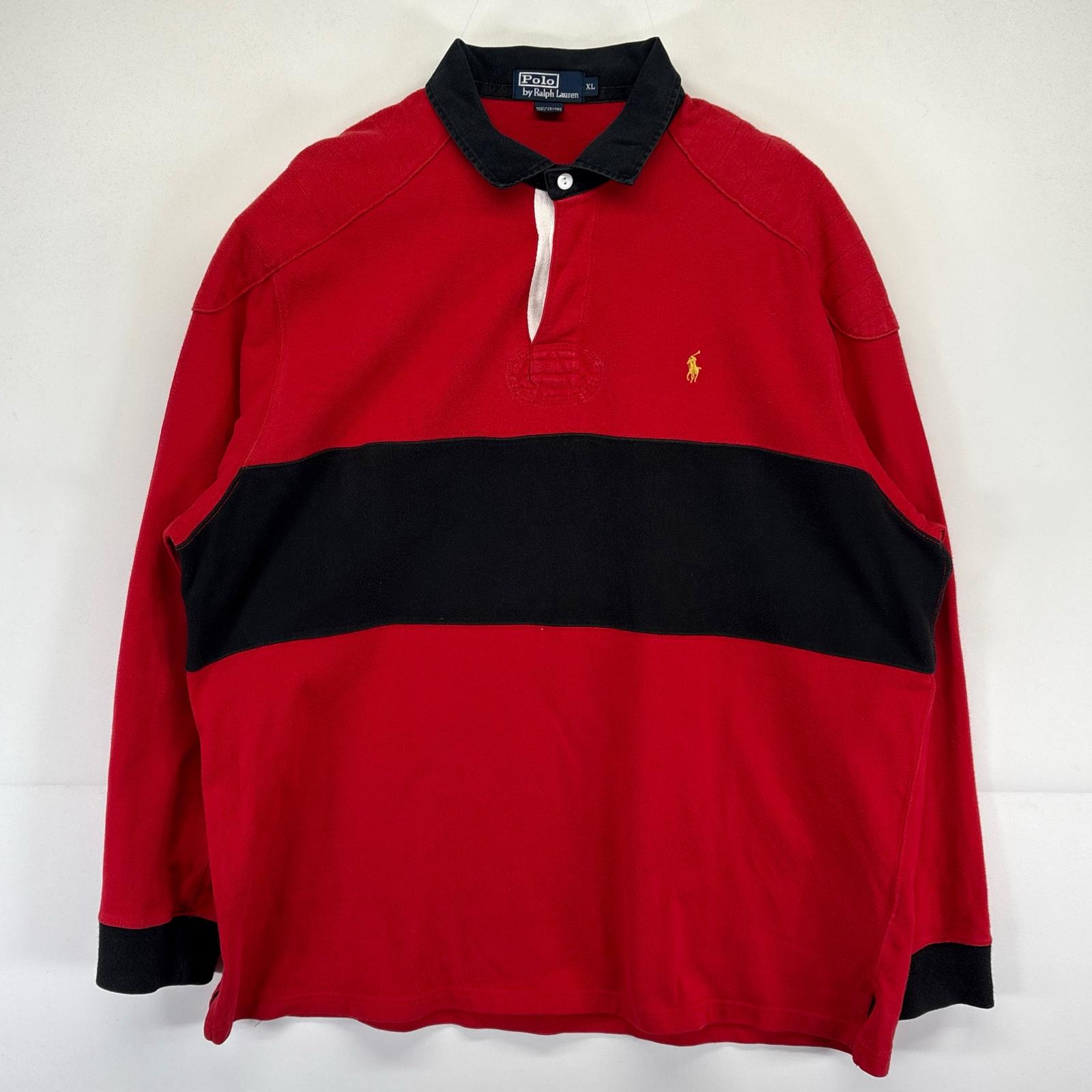 古着 ポロバイラルフローレン Polo by Ralph Lauren ポロシャツ スウェット生地 ラガーシャツ 大きいサイズ ワンポイントロゴ刺繍 XL レッド メンズ