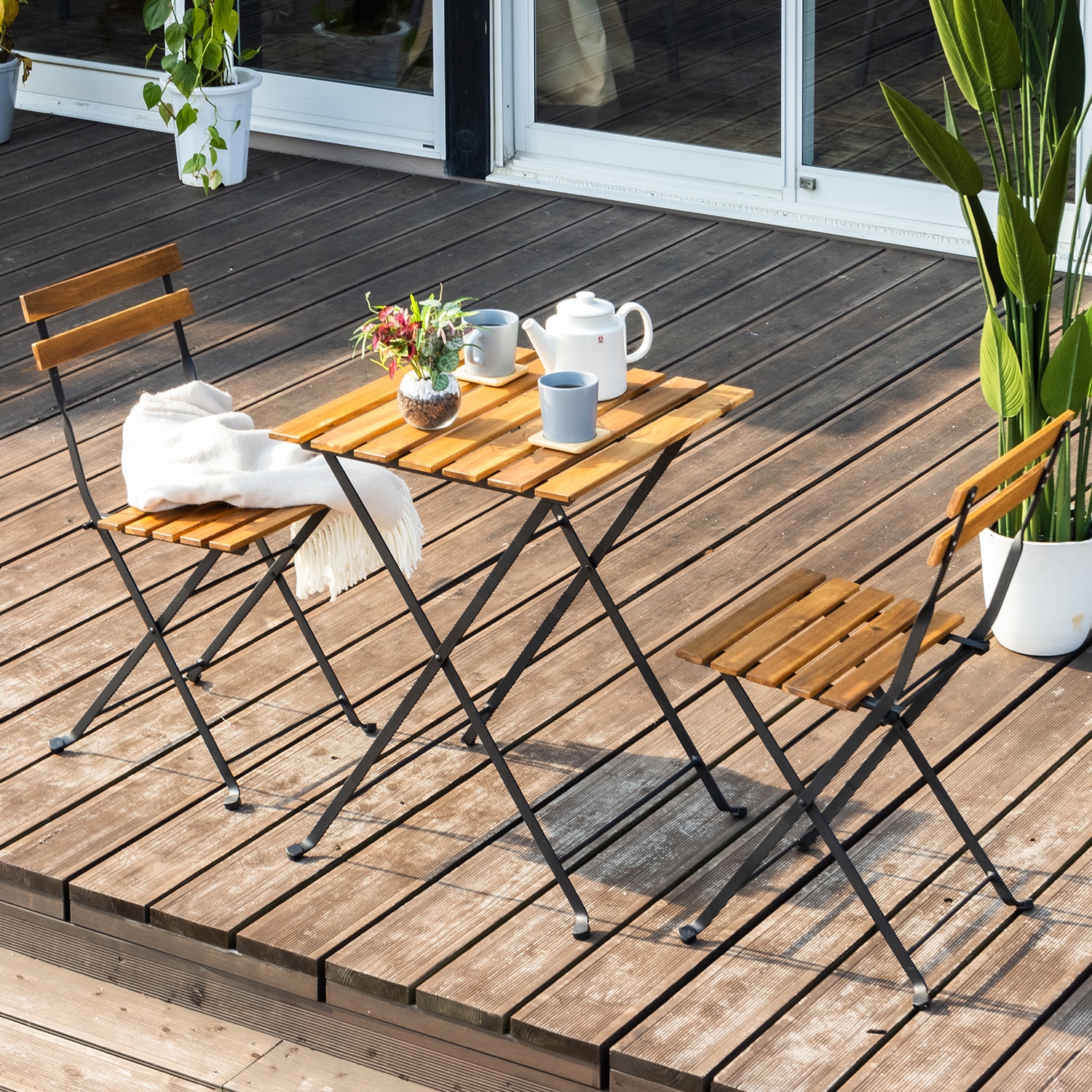 折りたたみガーデンセット ガーデンファニチャー 3点セット 折りたたみ 折り畳み ガーデン ベランダ バルコニー 椅子 チェア おしゃれ カフェ風 ホテル 庭