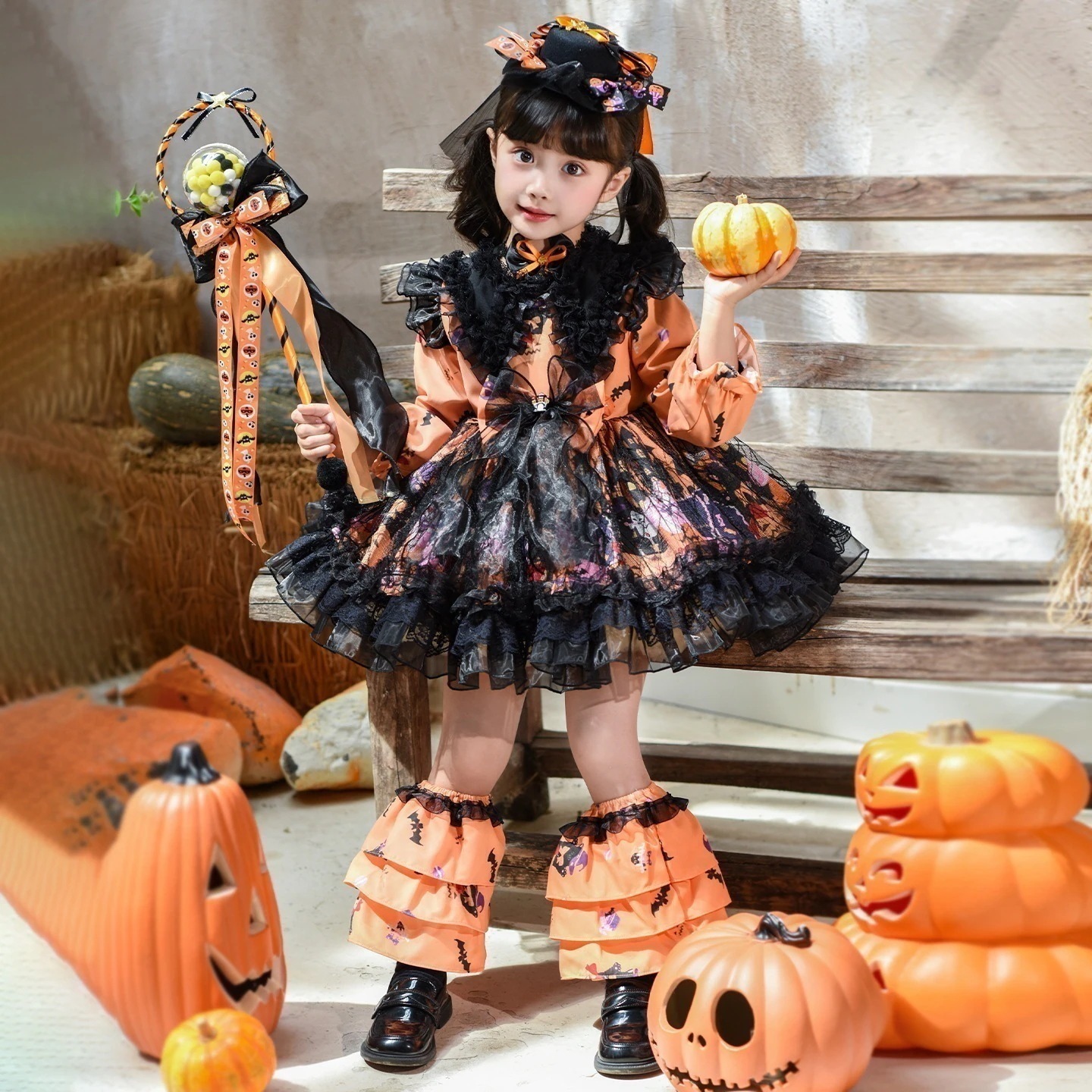秋用 ハロウィンカボチャ柄ワンピース 子供服 ロリータ ハロウィン クリスマス