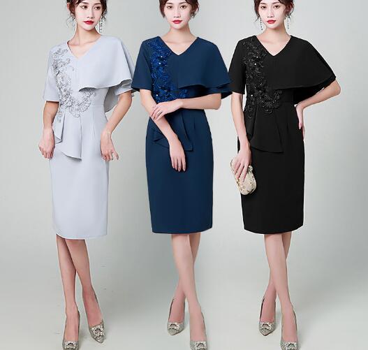 ワンピース　Vネック　結婚式　膝丈　タイトワンピ　パーティードレス　3色　発表会　二次会　披露宴　入園式 6,442円