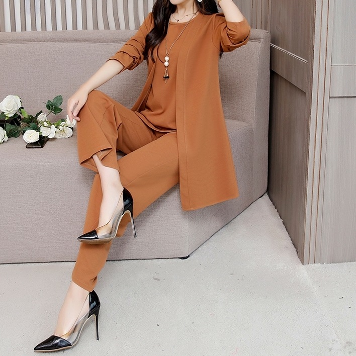 セットアップ 3点セット スリーピーススーツ L XL 2XL 3XL 4XL 5XL 韓国 スーツ 上下セット きれいめ 上品 トップス ノースリーブ クルーネック ラウンドネック カーディガン