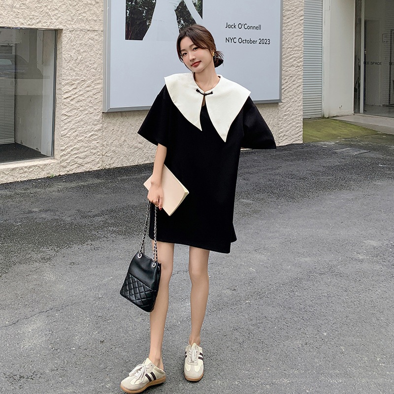 実際の新しい2024新しい中国サテンショールラペルブラックラージバージョンのTドレス