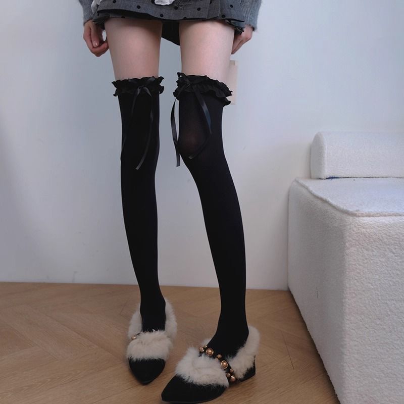 【超お得1つ買うと10個もらえる】メガ割ソックス 靴下 レディース リボンレースニーハイソックス夏薄手JKストッキングかわいいストッキング