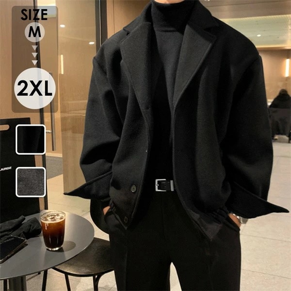 ラシャコート チェスターコート メンズ ビジネス ジャケット ショートコート 通勤 アウター 紳士服 防寒保温 秋冬 M L XL 2XL 黒 グレーdg009w9w9c6