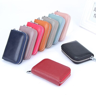 【1つ買うと10つ無料】ミニ財布 レディース カードケース 本革 牛革 磁気防止大容量14色 カード情報を守るスキミング防止