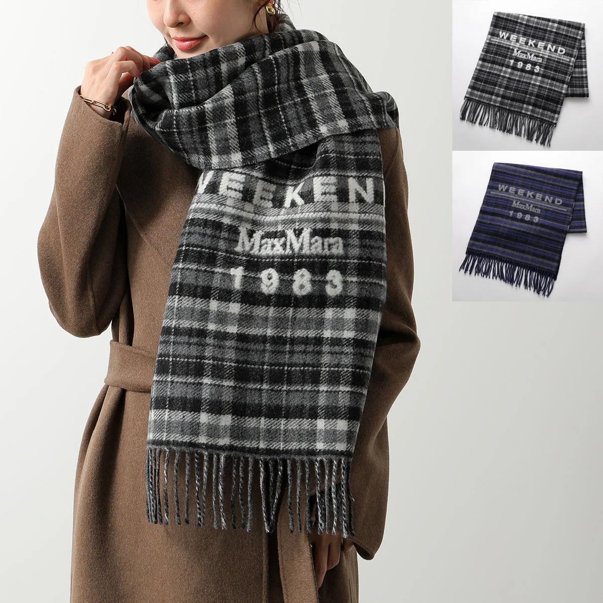 WEEKEND MAX MARA ウィークエンド マックスマーラ マフラー PAGELLA パゲッラ レディース ストール チェック柄 ロゴ フリンジ 大判 カラー2色