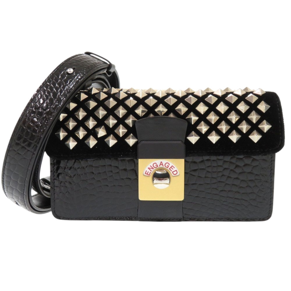 新品同様 New Lock HORIZONTAL SB1WD0005 ショルダーバッグ 型押しレザー ブラック 0630【中古】 レディース