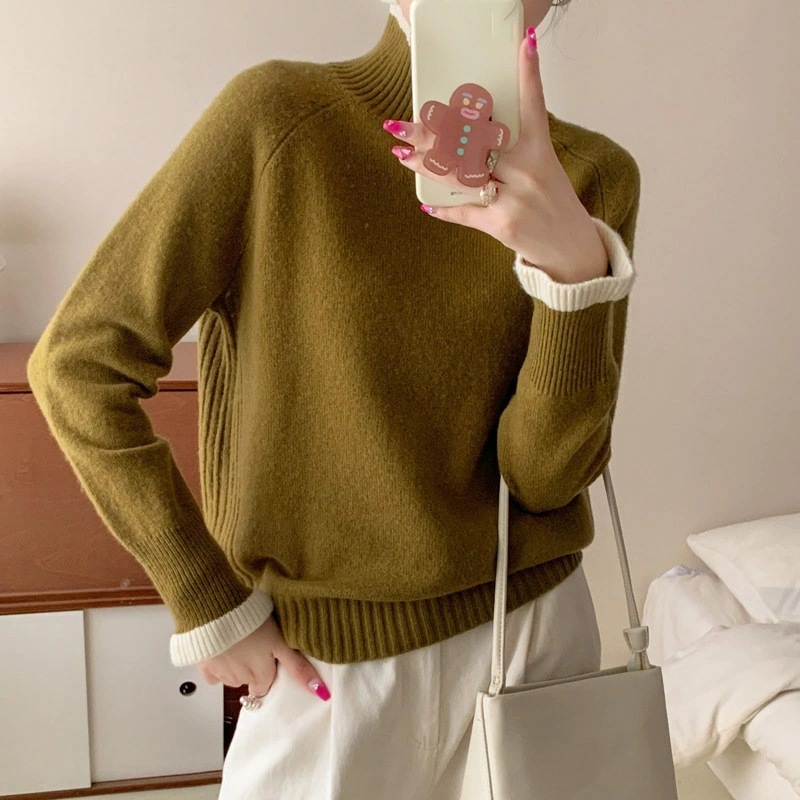 ニット セーター レディース トップス タートルネック ハイネック 春 秋 冬 大人 無地 おしゃれ ファッション ニットセーター ニットトップス アウトドア 普段履き エレガント レトロ バイカラー