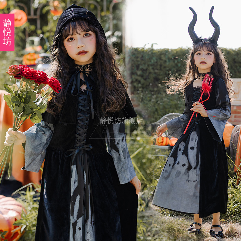 子供用ハロウィン衣装幼稚園児用パフォーマンス衣装スケルトンの子供服女の子魔女吸血鬼ゴシックドレス