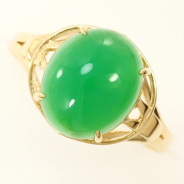 K10 10金 YG イエローゴールド リング 指輪 15.5号 クリソプレーズ ジュエリー 中古