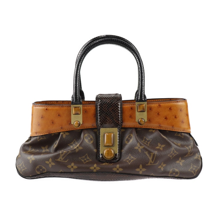 美品 LOUIS VUITTON ルイ ヴィトン ハンドバッグ M95089 ドーラ モノグラムワルツ PVC オーストリッチ×パイソン×リザード×レザー ブラウン ブラック 【本物保証】
