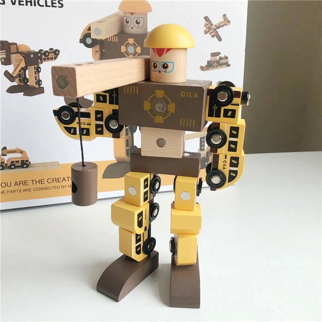 木のおもちゃ　ロボット パズル シリンダー ブロック　積み木 磁石ブロック 立体 パズル　キッズ　知育玩具 おもちゃ 木製おもちゃ ギフト 子供 インテリア 引っ越し祝い 新築祝い クリスマス