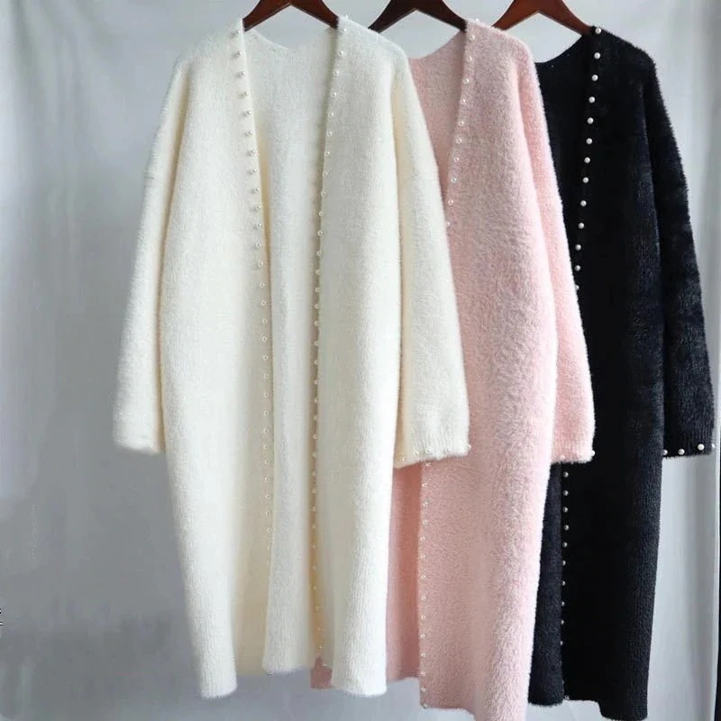 【急速出荷!】ロングカーディガン 真珠飾り レディース 韩風 ニットカーディガン カーディガン ニット 羽織 ロン