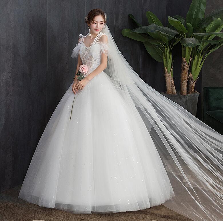 ロングウェディングドレス フォマール ウエディングドレス マキシ丈 オフショルダー ストラップ 袖フリル Ａライン ロング 結婚式 披露宴 二次会 新婚旅行 フリル ロング ウエディングドレス ふんわ