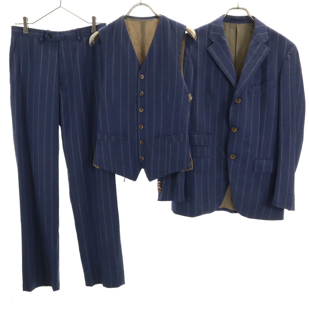 ドラゴ ×オンリー ウール 100% ストライプ スリーピース スーツ 上下セットアップ ネイビー DRAGO ONLY メンズ