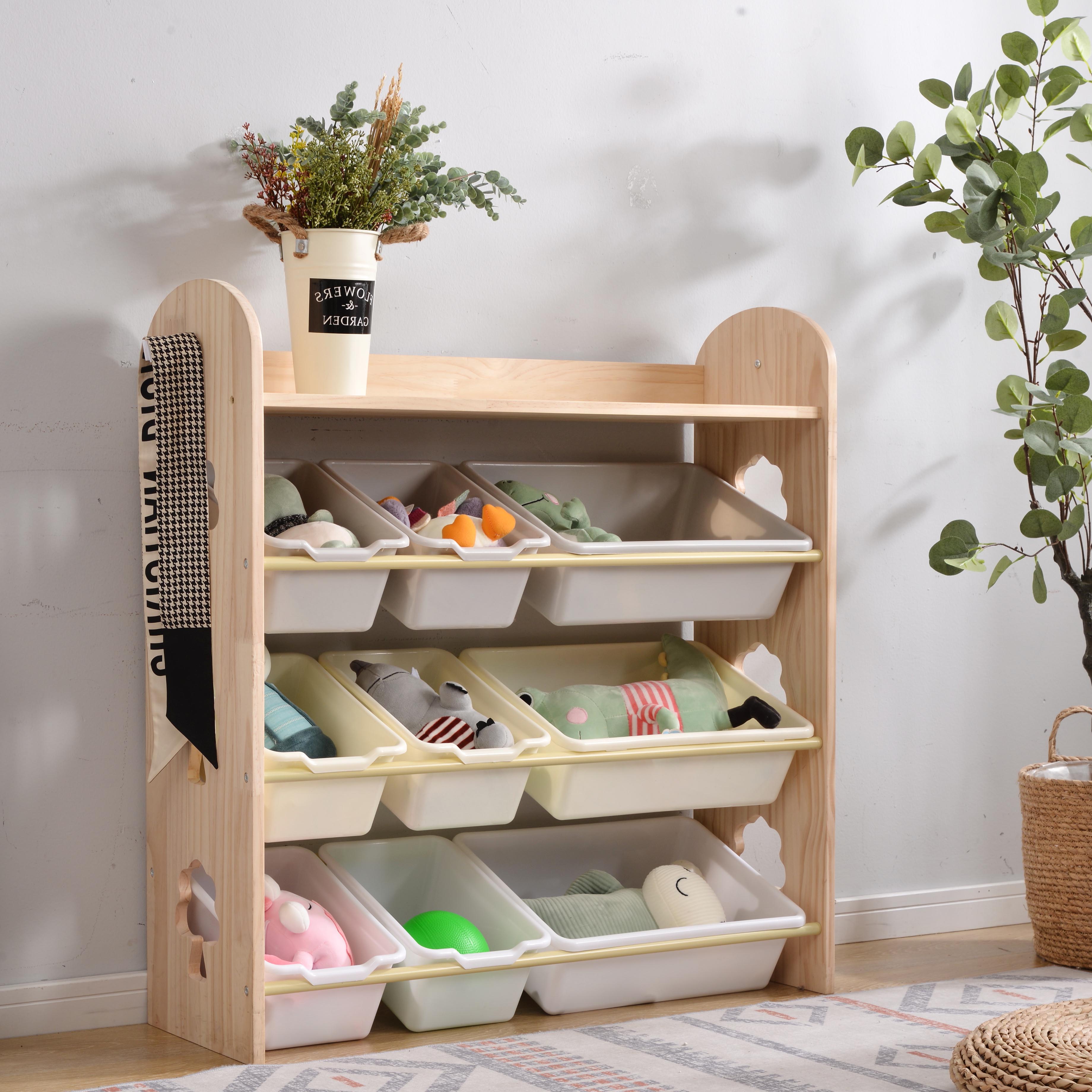 【国内即日発送】 おもちゃ収納4段ラック 子ども用家具　天然木 引き出し 玩具箱 ラック ボックス 大容量 収納ボックス キッズ収納 子供用 子供部屋 おもちゃ箱 8,033円