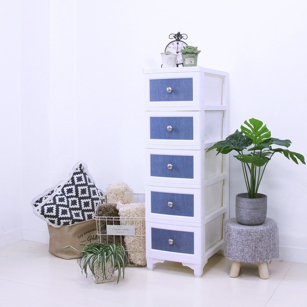 衣類収納 タンス 約幅34cm 5段 ブルーデニム 日本製 プラスチック 北欧風 ヴィンテージ チェスト 収納家具 組立品 7,516円