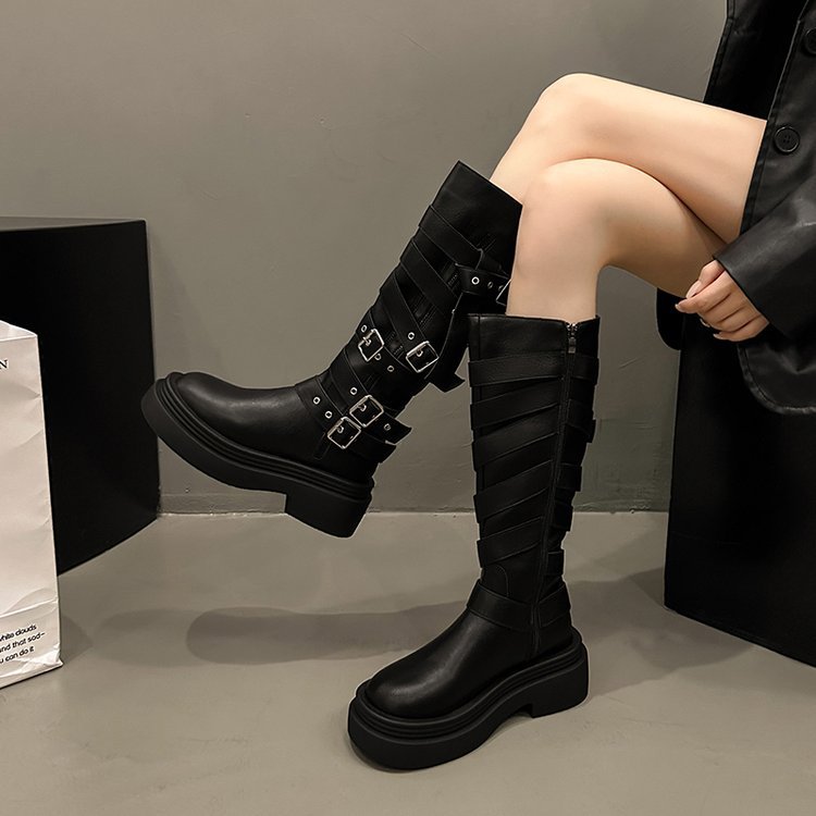 本革ウエスタンカウボーイブーツレトロブラウンブーツメイラードスタイルブーツ女性用2024秋新作ナイトブーツ