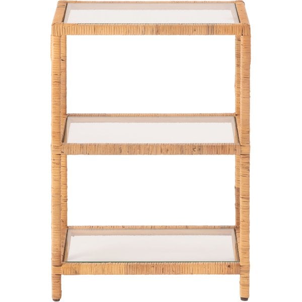 ガラス シェルフ W 約 幅50×奥行30×高さ70cm オープンタイプ 天然ラタン インテリア家具 ディスプレイ 収納棚