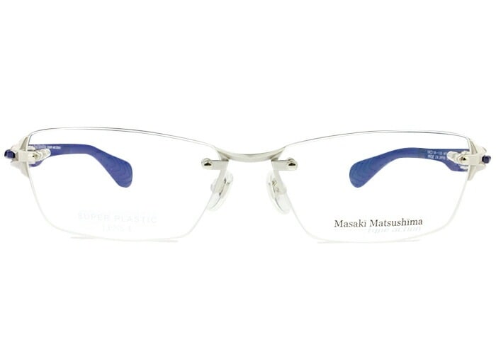メガネ mfs-122 c.1 シルバーマット/ネイビー ツーポイント メガネ 日本製 眼鏡 リムレス 縁なし