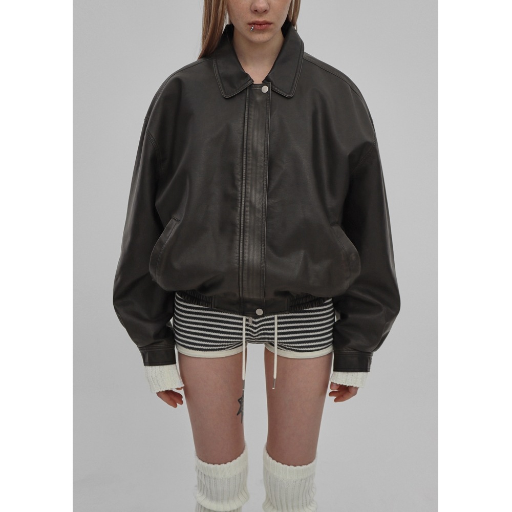 ブラックアップ [春新品] [MADE] レテロンウォッシュレザージャンパー