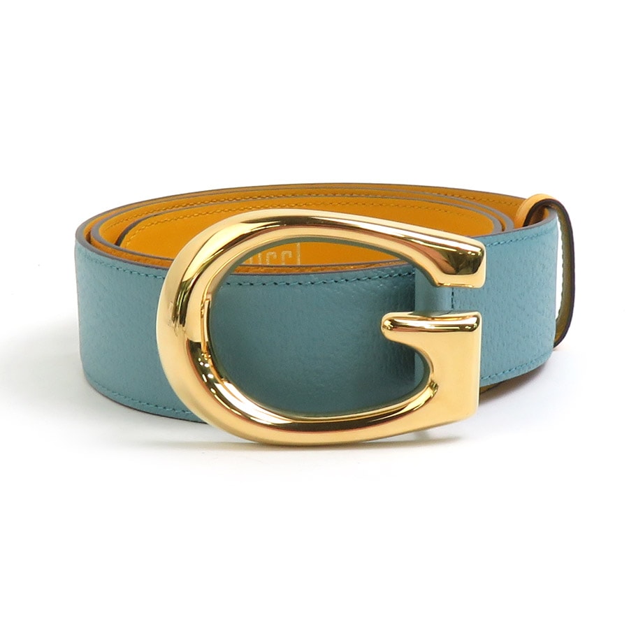 グッチ GUCCI ベルト レザー ライトブルー×イエロー ユニセックス 709954 r10613a