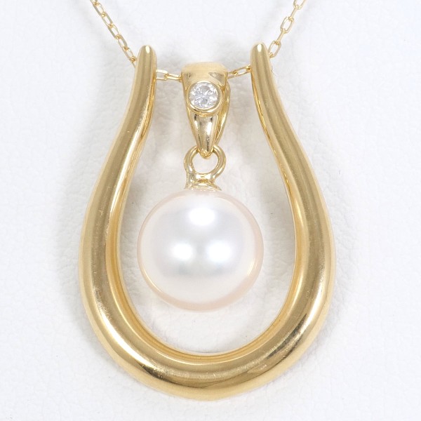K18 18金 YG イエローゴールド ネックレス パール(真珠) ダイヤ ジュエリー 中古