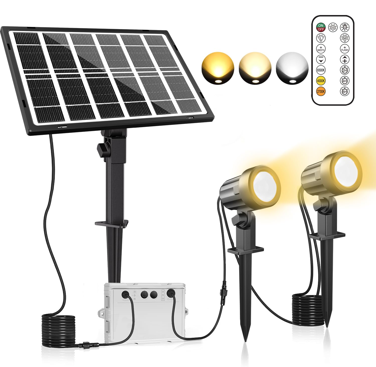 MEIKEE 改良版ソーラー ガーデンライト ソーラーライト 屋外 【リモコン付き】スポットライト電球色 昼白色 昼光色 3色切替 3段階調光 IP66防水 3000mAH 200LM＊2 明暗センサ