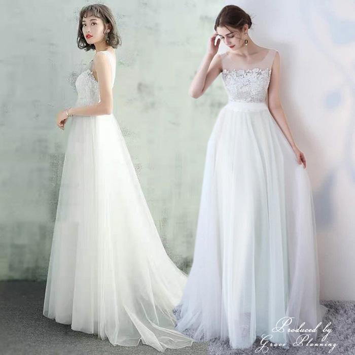 [プレミア新品]ウェディングドレス/ワンピース選べる2カラー/ロングトレーン/フォト婚/二次会/白/ベージュ/編上げ/結婚式/ウエディングドレス/花嫁ドレス/妊婦/マタニティ/海