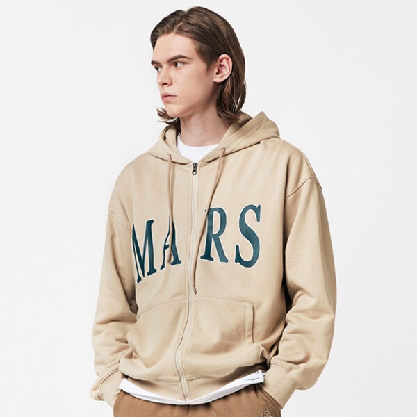 ルーズフィット カレッジ レター フードジップアップ 3color