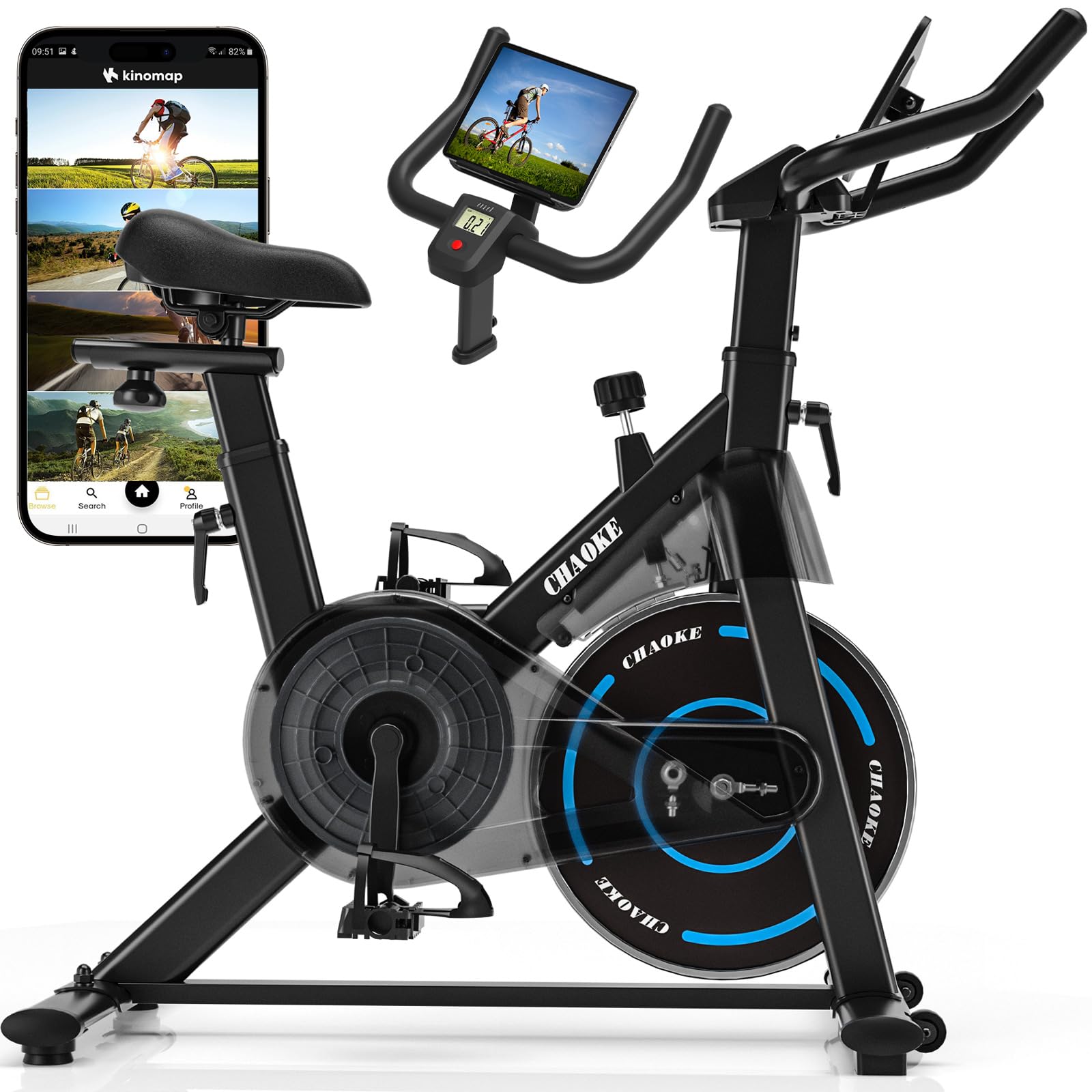 CHAOKE スピンバイクエアロバイク【ZWIFT連動/極静音/5年保証】 家庭用 ダイエット器具 組み立て簡単 連続120分 シームレスな負荷調節 フィットネスバイク 家族で使える！自宅で楽々ダイエ