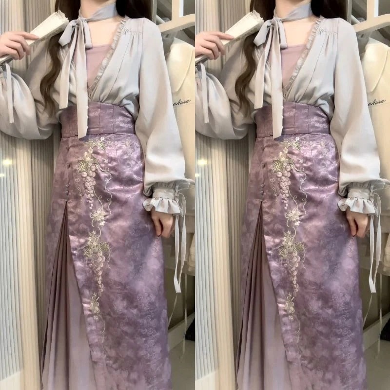 【フルセット】デザイン紫ブドウ新韓国韓cos要素上着半スカートセット女性気質