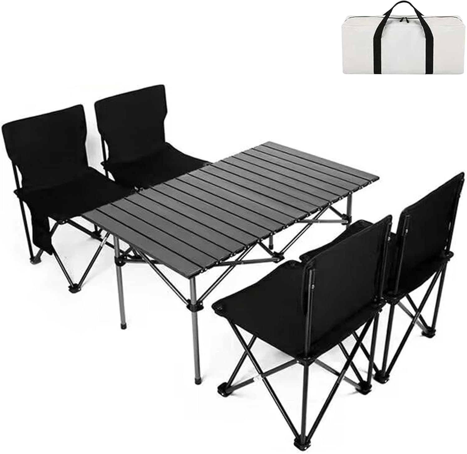 アウトドア テーブル チェア セット キャンプ テーブル57cm×95cm×50cm ピクニックテーブル 超軽量 折り畳み 組立簡単 収納バッグ付き BBQ お釣り ガーデン キャンプ用品(ブラック