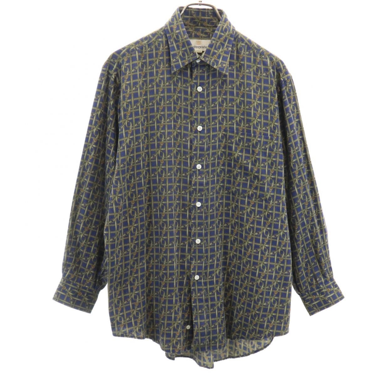 日本製 総柄 長袖 シャツ M ネイビー系 メンズ