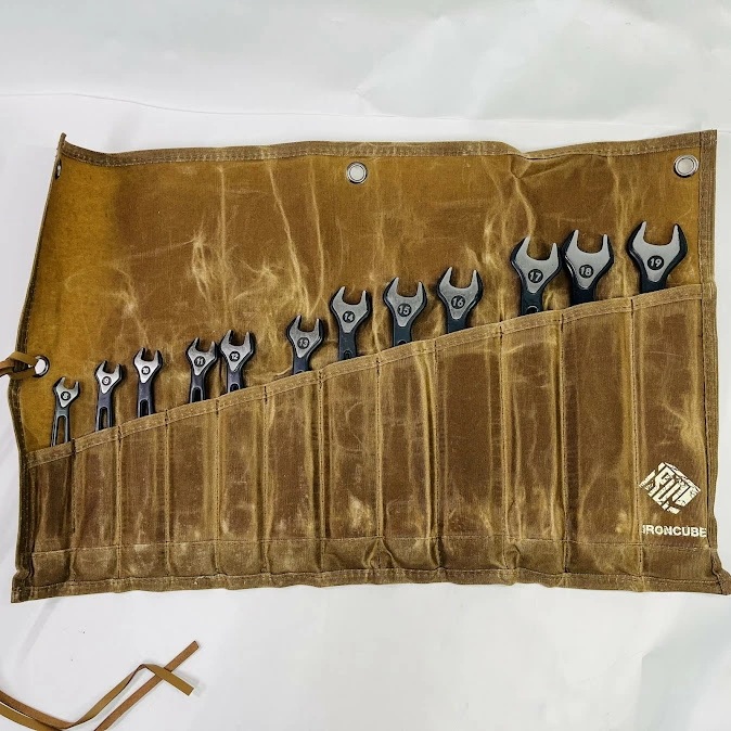 【未使用】ラチェットレンチセット - 12本組 8-19mm ブラック超軽量デュアルユースレンチ - CR-V 72歯ラチェット - 防水ワックス布収納袋付き