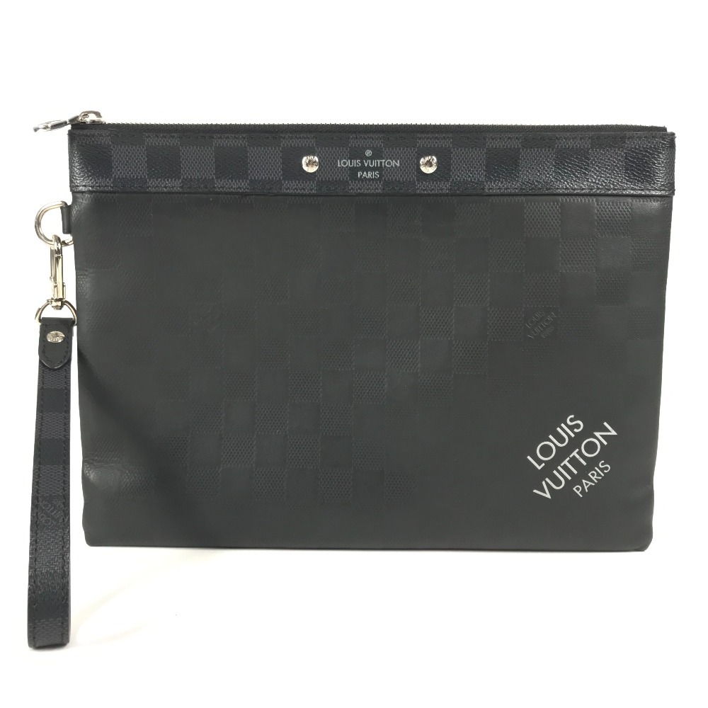 クラッチバッグ N60502 ポシェットトゥゴー ダミエ アンフィニ グラフィット ポーチ カバン セカンドバッグ ストラップ付 ダミエアンフィニレザー ノワール ブラック