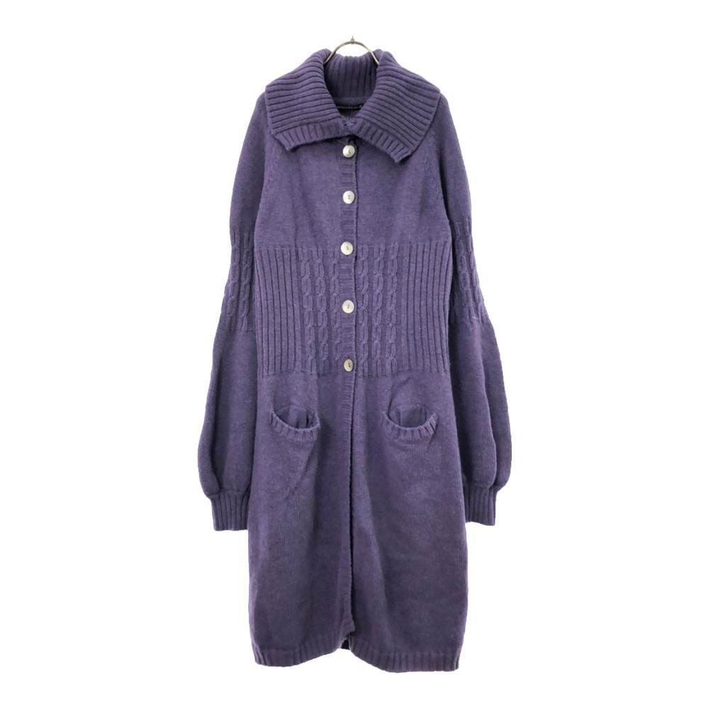 デボラシニバルディ イタリア製 ウール 長袖 ロング ニットカーディガン L パープル debora SINIBALDI ニットコート レディース