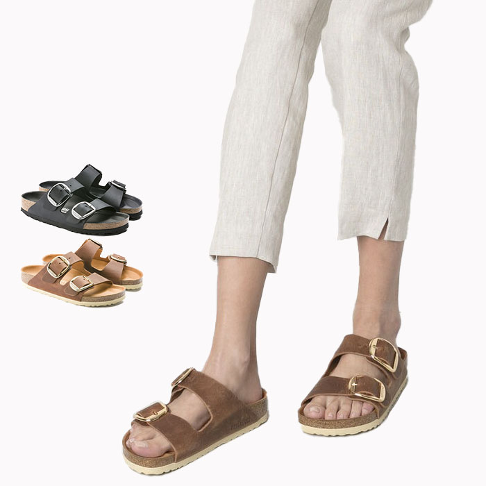 正規取扱店 サンダル Arizona アリゾナ ビッグバックル ナロー レディース レザー 23cm-24.5cm ブラック コニャック 1011075/1011073 17,963円