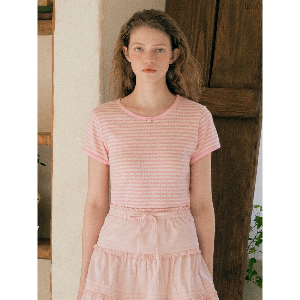 ロラローラストライプスカシ T シャツピンク
