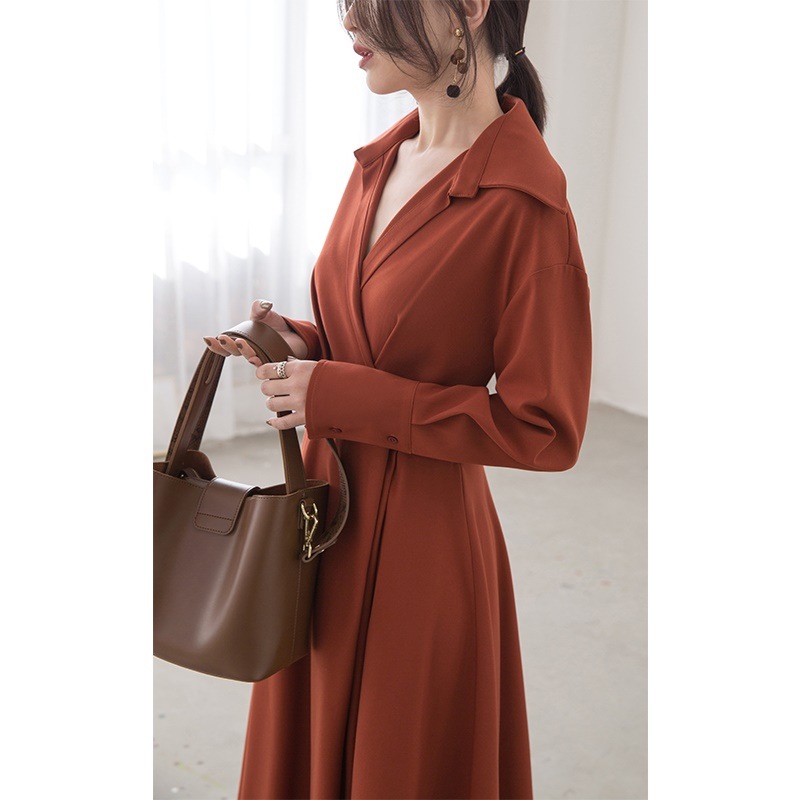 フレアスカート ワンピース 結婚式 袖付き 膝丈 大人の パフスリーブ カラー フレアワンピース ハイウエスト