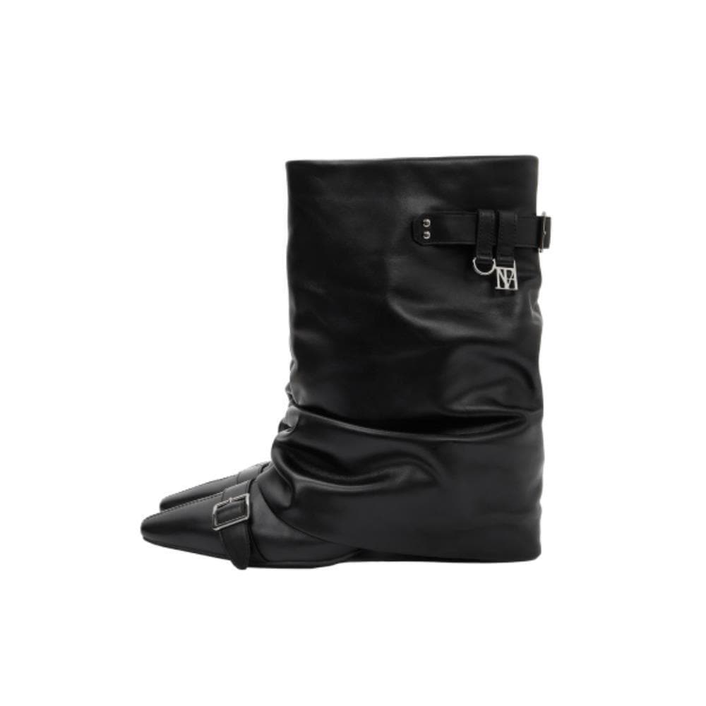 TREEMINGBIRD Slouch Volume Buckle Boots Black TM2513SO